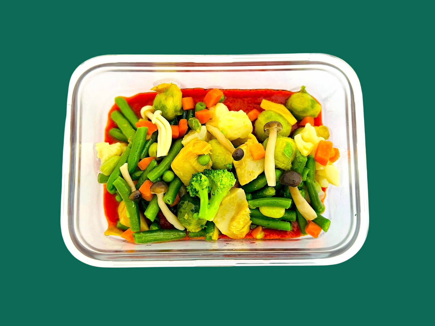 Menestra de verduras y setas con tomate frito casero
