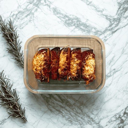 Milanesa de calabaza con tomate frito y queso gratinado