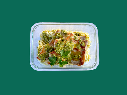 Secreto ibérico con chimichurri y arroz